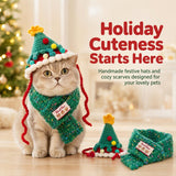 Cute Knitted Cat Dog Party Hat & Christmas Scarf