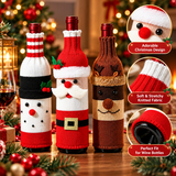 Christmas Wine Bottle Covers – Cute Santa, Snowman & Reindeer Knitted Holiday Gift Bags