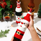 Christmas Wine Bottle Covers – Cute Santa, Snowman & Reindeer Knitted Holiday Gift Bags