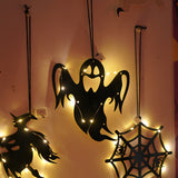 SpookyGlow™ Halloween LED Hanging Decorations – Light-Up Ghost, Witch, Bat & Spider Wall Dec