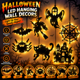SpookyGlow™ Halloween LED Hanging Decorations – Light-Up Ghost, Witch, Bat & Spider Wall Dec